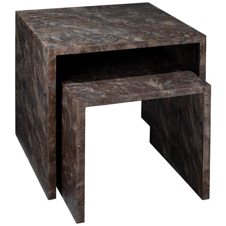 Image 2 Bedford 22 inch Wide Charcoal Burl Wood Nesting Tables Set of 2
