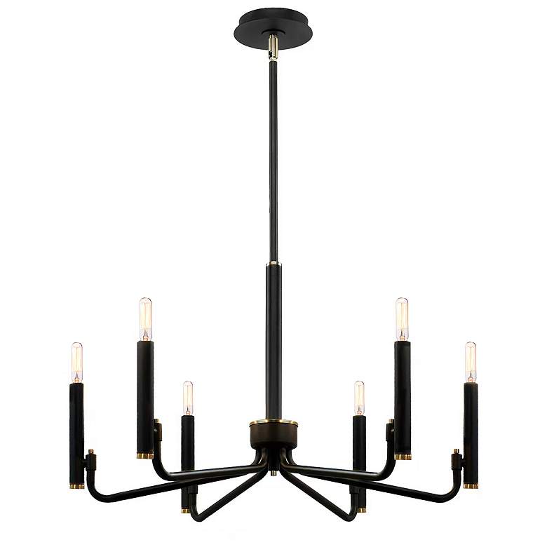 Image 2 Bedford 24" Wide 6 Light Matte Black And Brass Chandelier