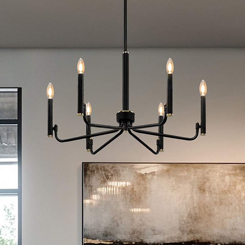 Image 1 Bedford 24" Wide 6 Light Matte Black And Brass Chandelier