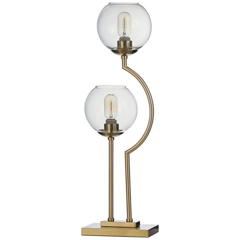 Image 2 Bedford 31 inch Brass and Clear Glass Globe Uplight Modern Table Lamp