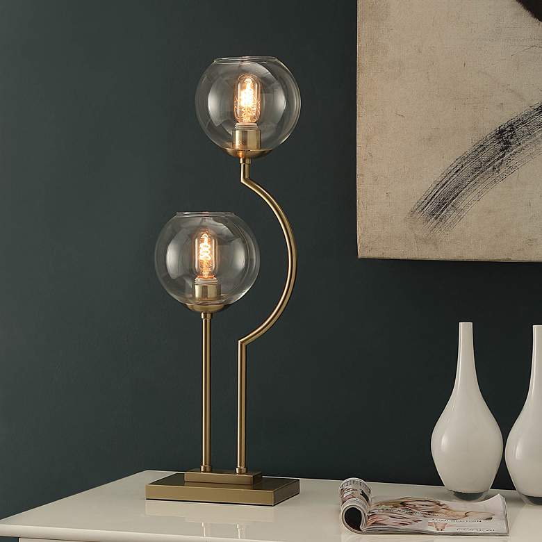 Image 1 Bedford 31 inch Brass and Clear Glass Globe Uplight Modern Table Lamp