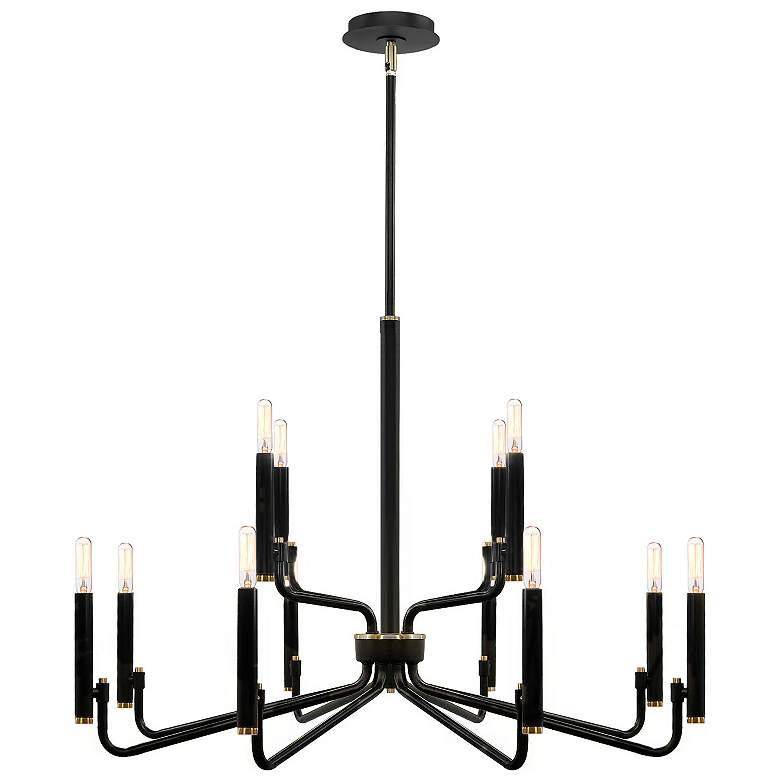 Image 2 Bedford 32" Wide 12 Light Matte Black w/ Brass Chandelier