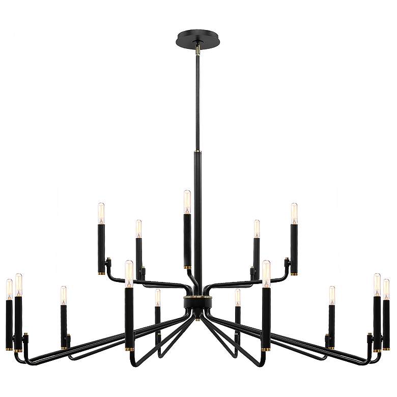Image 2 Bedford 48" Wide 15 Light Matte Black w/ Brass Chandelier