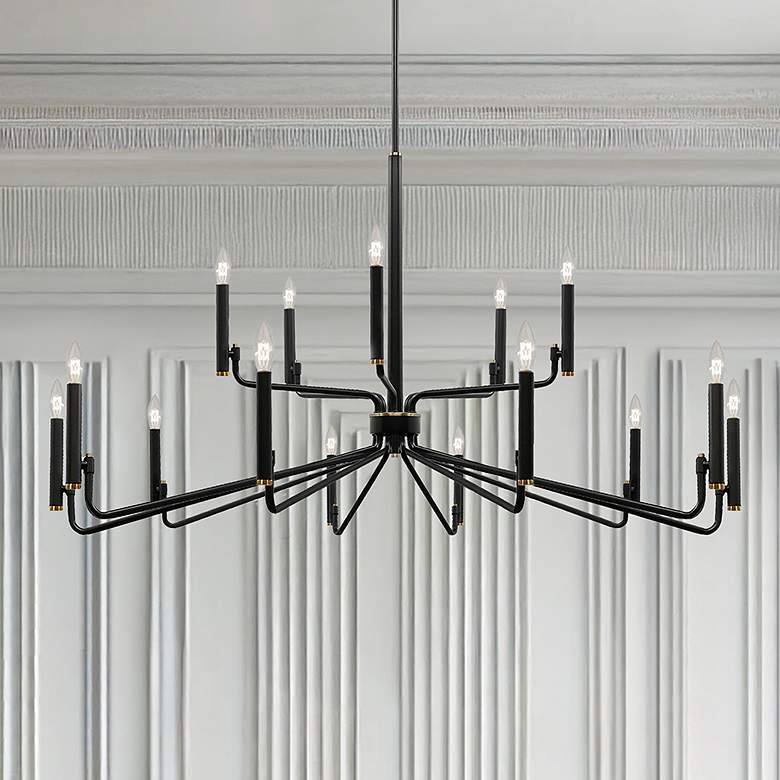 Image 1 Bedford 48" Wide 15 Light Matte Black w/ Brass Chandelier