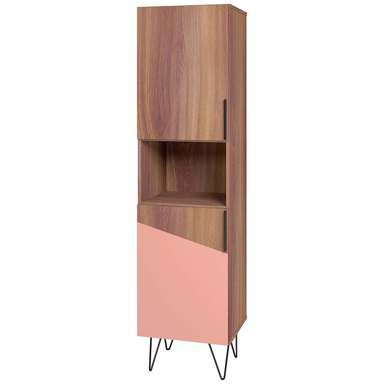 Image 2 Beekman 17 1/2 inchW Brown Pink 5-Shelf Narrow Bookcase Cabinet