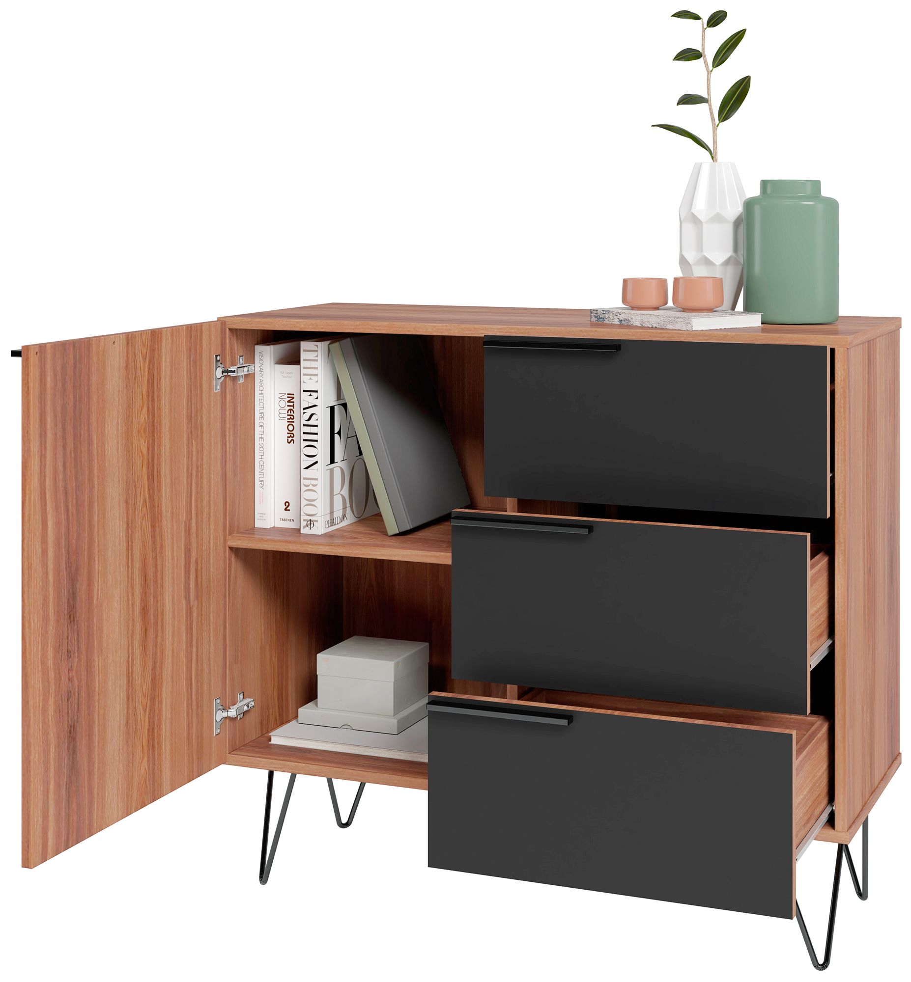 Beekman 35 1/2" Wide Brown Black Wood Modern 3-Drawer Dresser