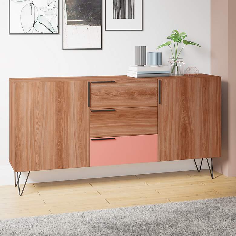 Image 1 Beekman 63" Wide Brown Pink Wood 3-Drawer Sideboard