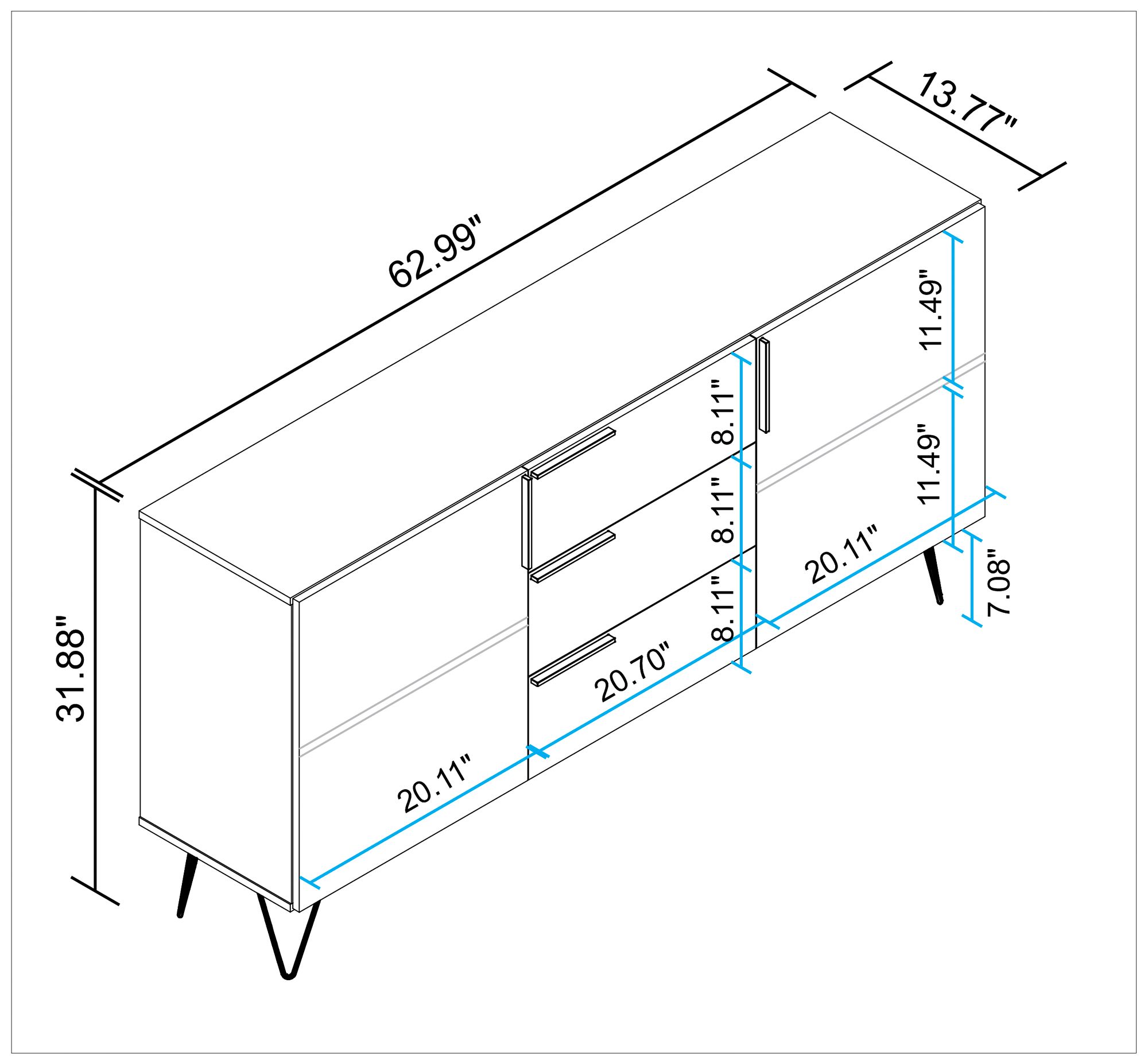 Beekman 63" Wide Brown Pink Wood 3-Drawer Sideboard