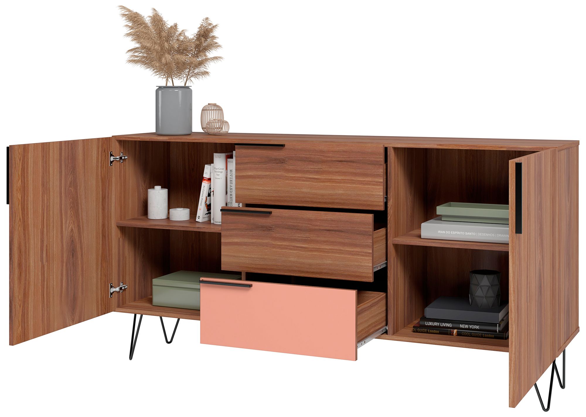 Beekman 63" Wide Brown Pink Wood 3-Drawer Sideboard