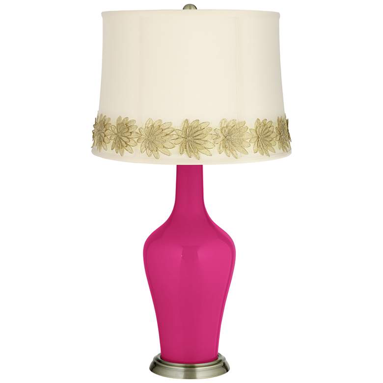 Image 1 Beetroot Purple Anya Table Lamp with Flower Applique Trim