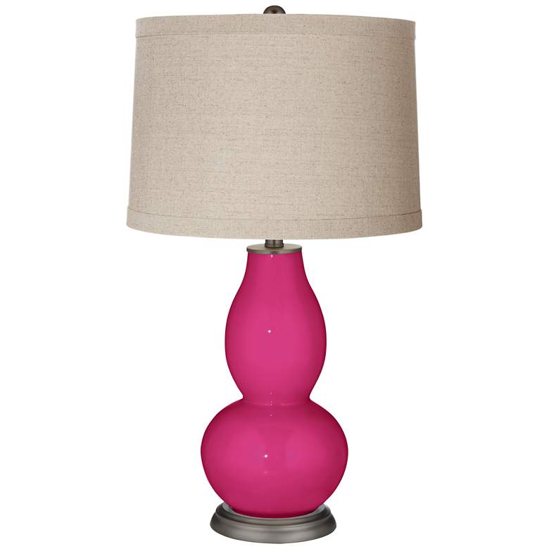 Image 1 Beetroot Purple Linen Drum Shade Double Gourd Table Lamp
