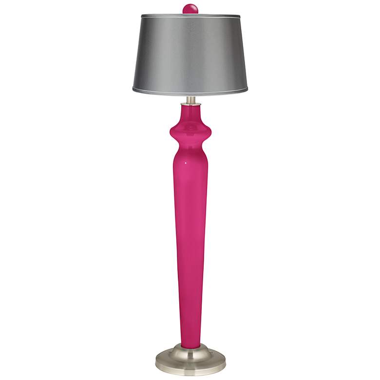 Image 1 Beetroot Purple Satin Gray Lido Floor Lamp with Color Finial