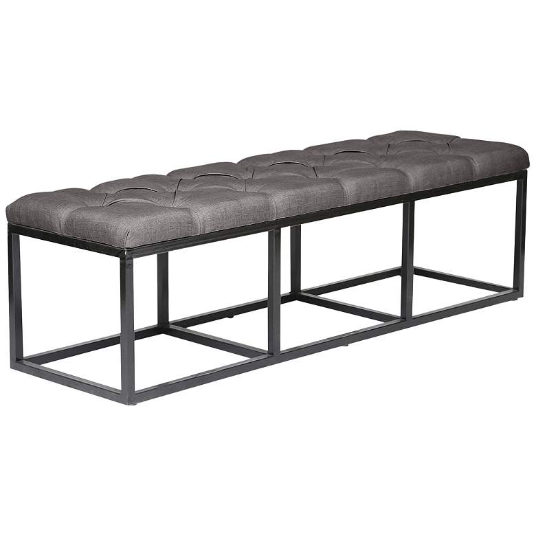 Image 1 Beford Gray Linen Tufted Bench