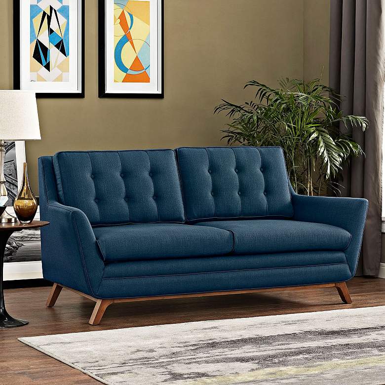 Image 1 Beguile 71 1/2 inch Wide Azure Fabric Tufted Loveseat