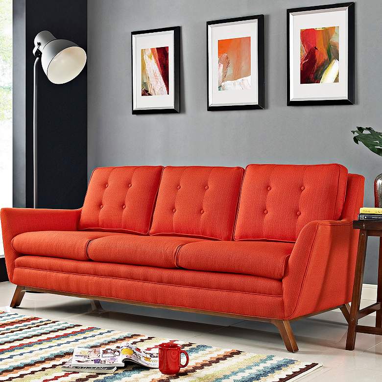 Image 1 Beguile Atomic Red 83 1/2 inch Wide Fabric Tufted Sofa
