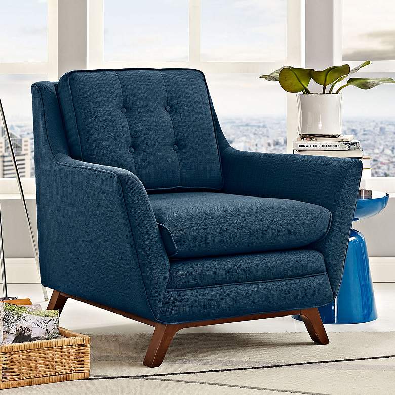 Image 1 Beguile Blue Azure Fabric Tufted Armchair