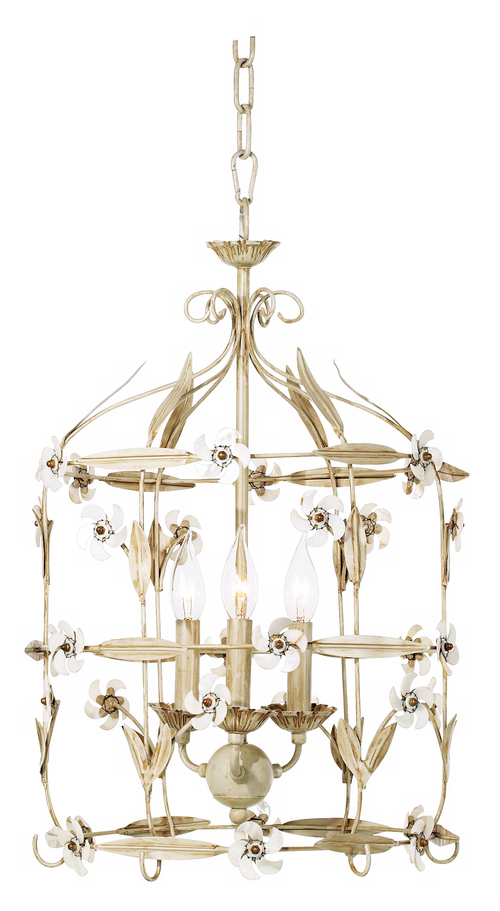 Beige Almond 23" High 3-Light Sea Shell Foyer Chandelier