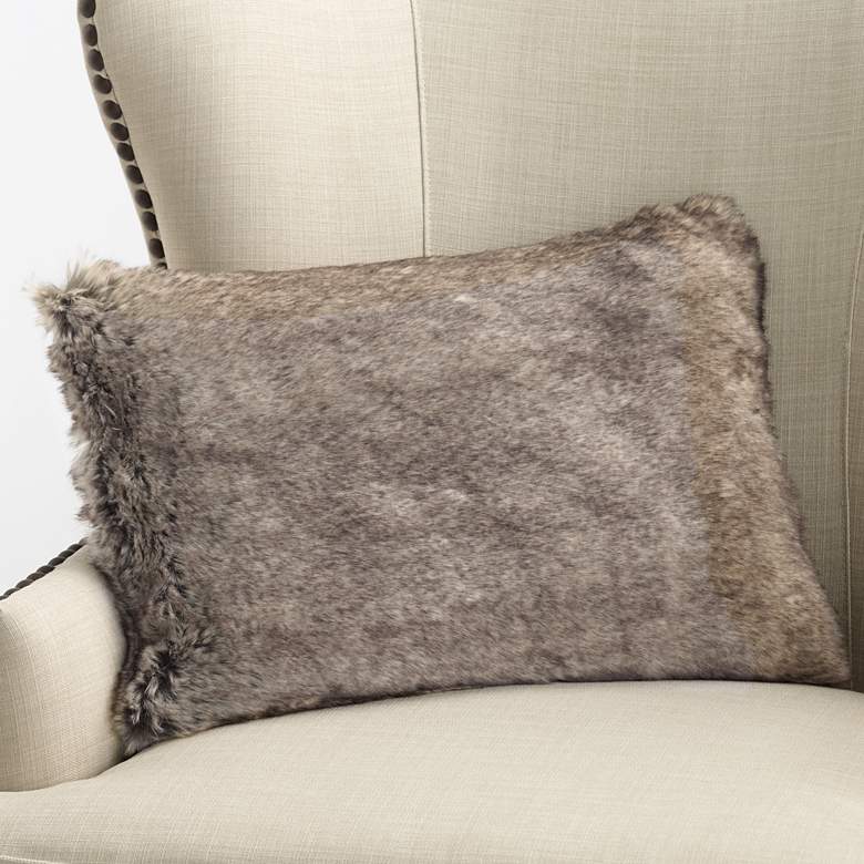 Image 1 Beige and Brown Sochi Sable 20x14 inch Faux Fur Lumbar Pillow
