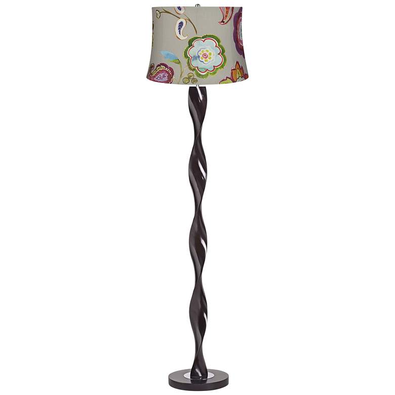 Image 1 Beige and Colored Flower Shade Twist Floor Lamp
