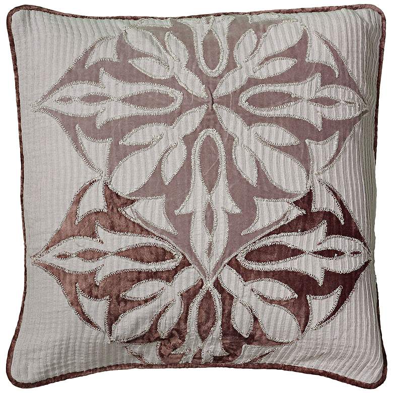 Image 1 Beige and Plum Embroidered 18 inch Square Throw Pillow