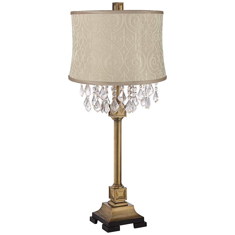 Image 1 Beige Brocatelle Drum Shade Audrey Crystal Spray Console Lamp