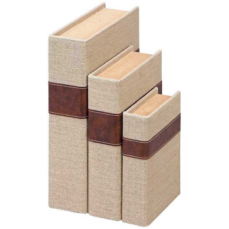 Image 1 Beige Burlap Covered Wooden Book Decorative Boxes Set of 3