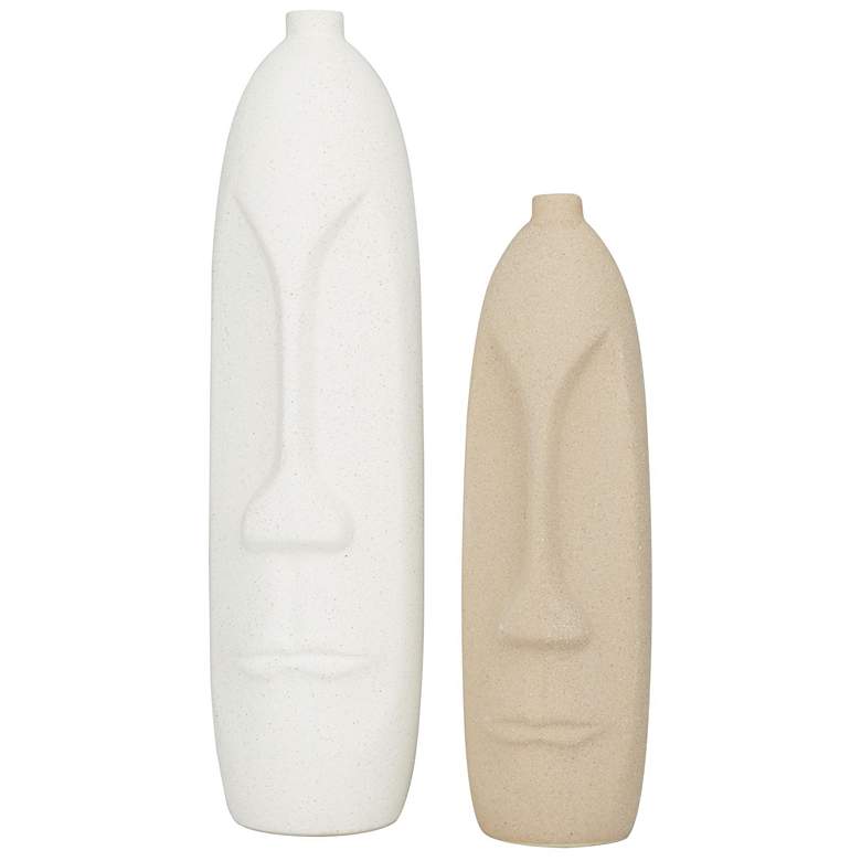 Image 1 Beige Ceramic Contemporary Vase, S/2 19", 15"H