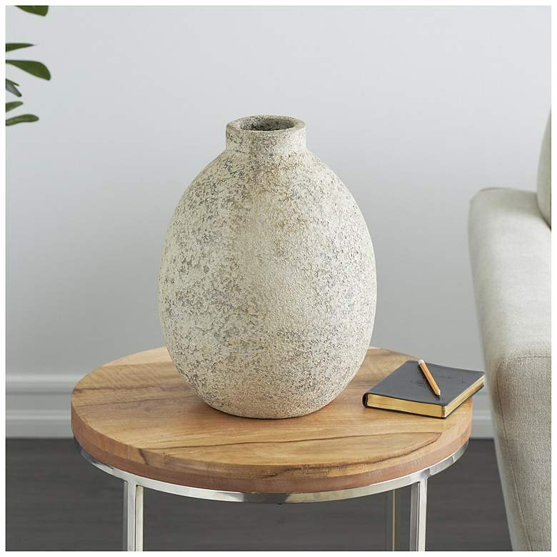 Image 1 Beige Ceramic Farmhouse Vase, 11" x 11" x 14"