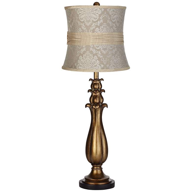 Image 1 Beige Damask Shade Dark Gold Tulip Table Lamp