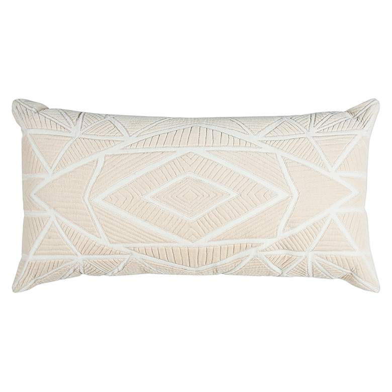 Image 1 Beige Geometric Velvet 26" x 14" Decorative Filled Pillow
