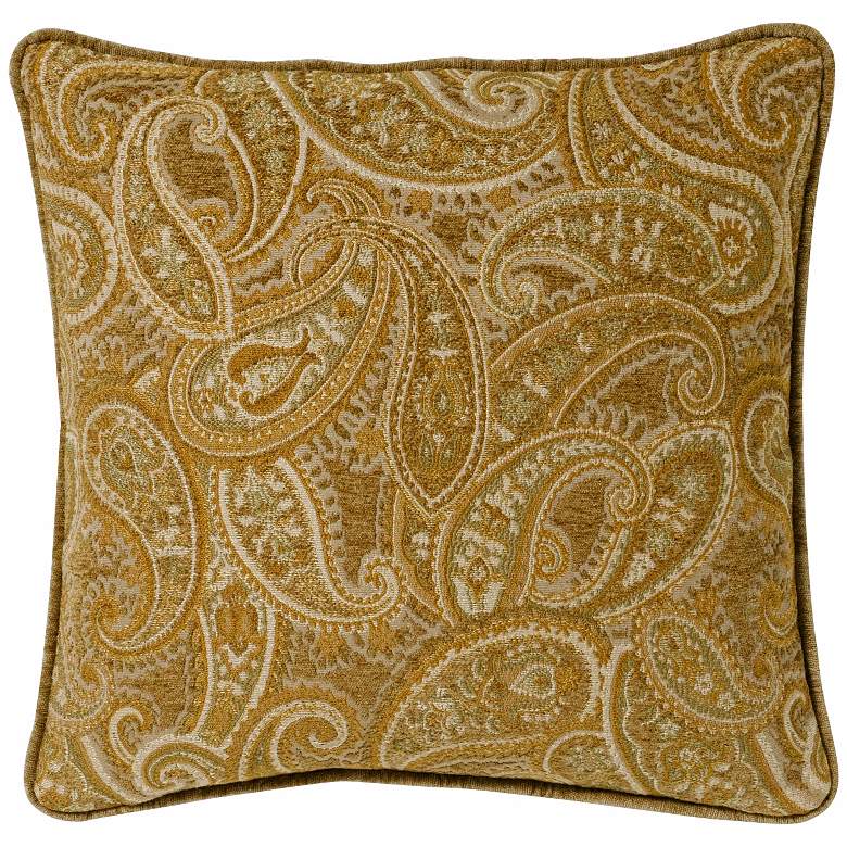 Image 1 Beige-Gold Paisley 20 inch Square Pillow