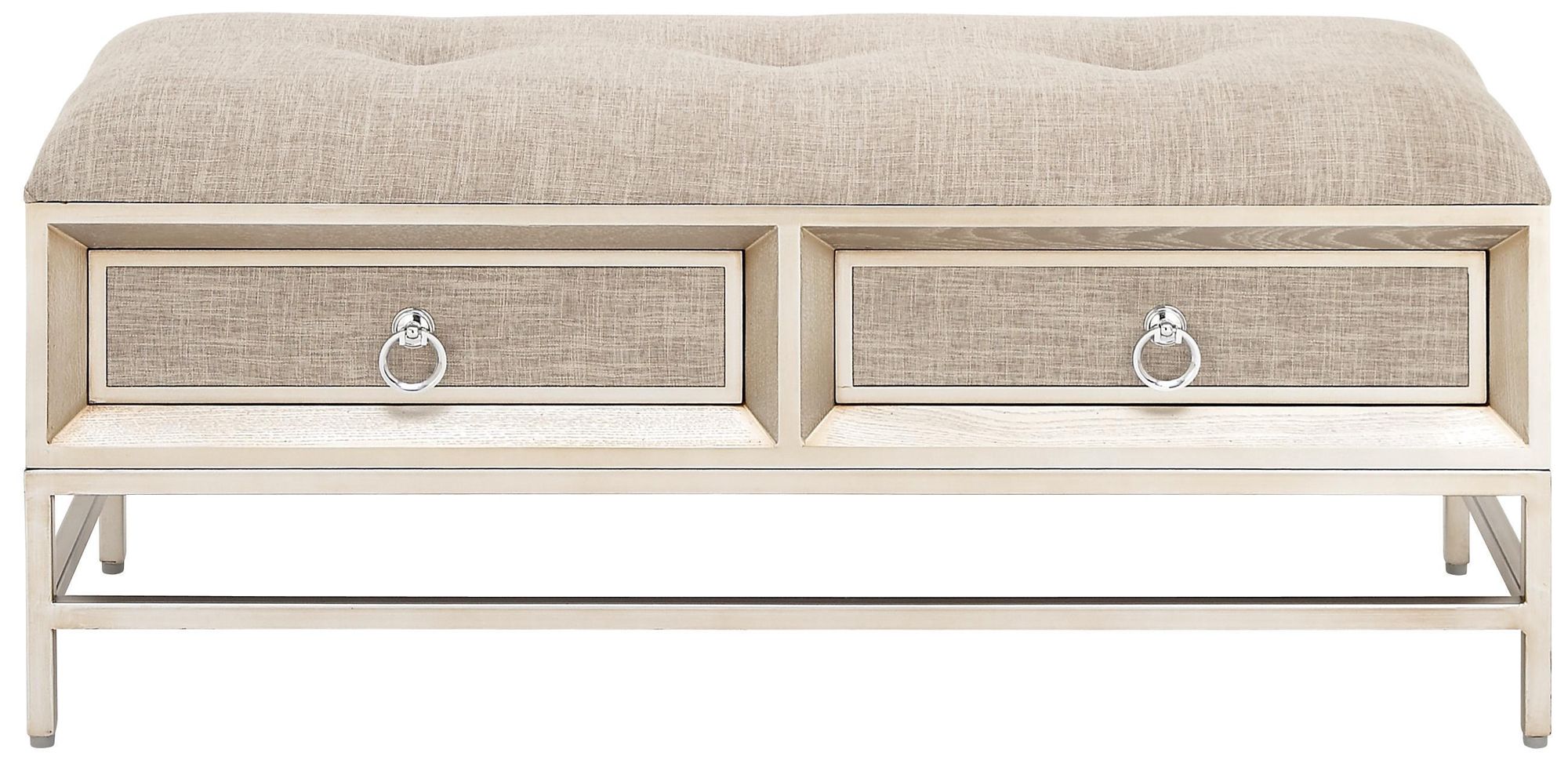 Image 2 Beige Linen Fabric Contemporary Storage Bench, 43" x 16" x 19"
