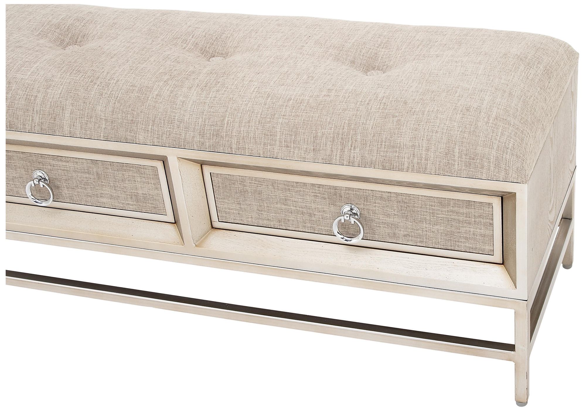 Image 3 Beige Linen Fabric Contemporary Storage Bench, 43" x 16" x 19" more views
