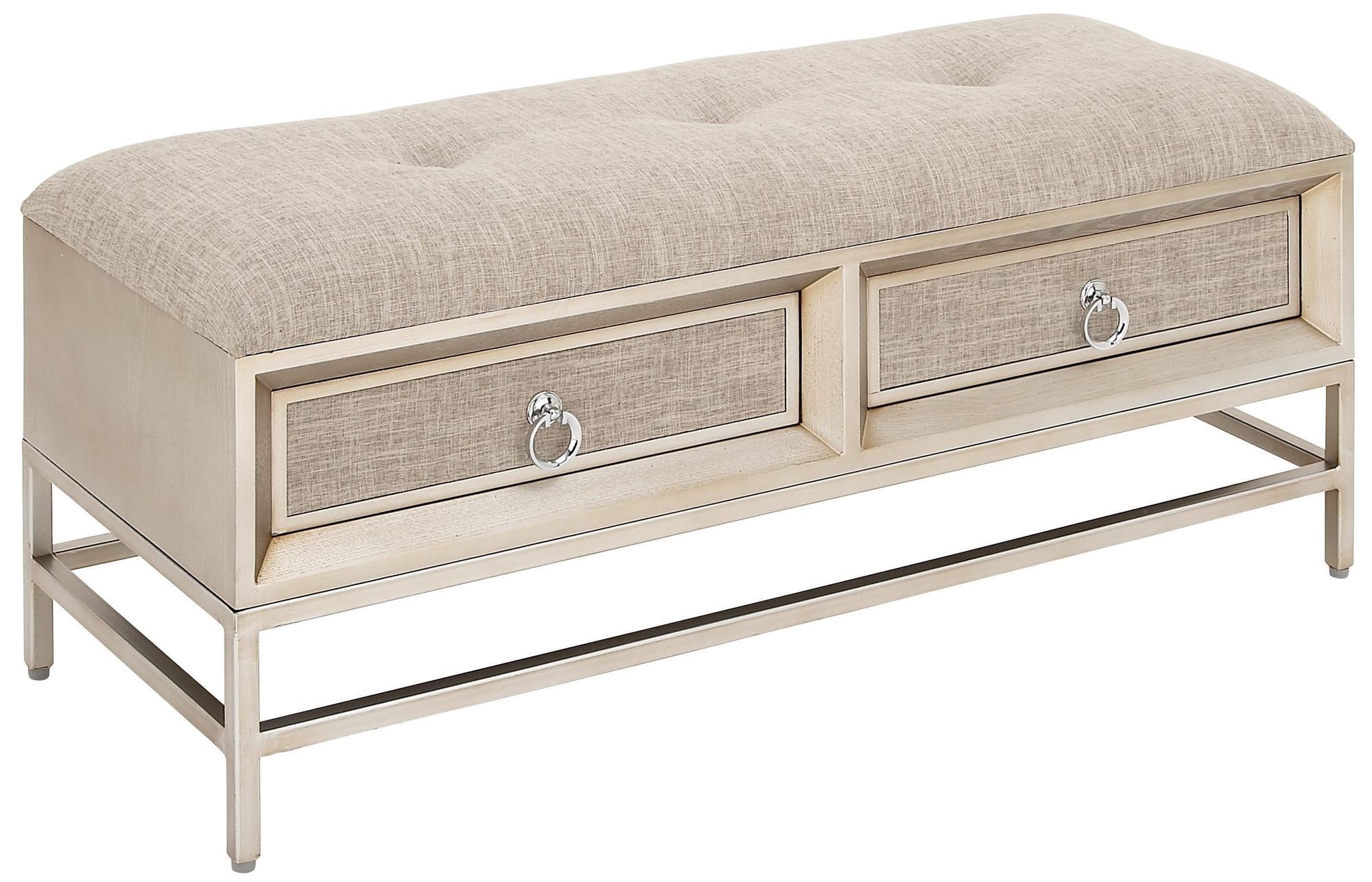 Image 4 Beige Linen Fabric Contemporary Storage Bench, 43" x 16" x 19" more views