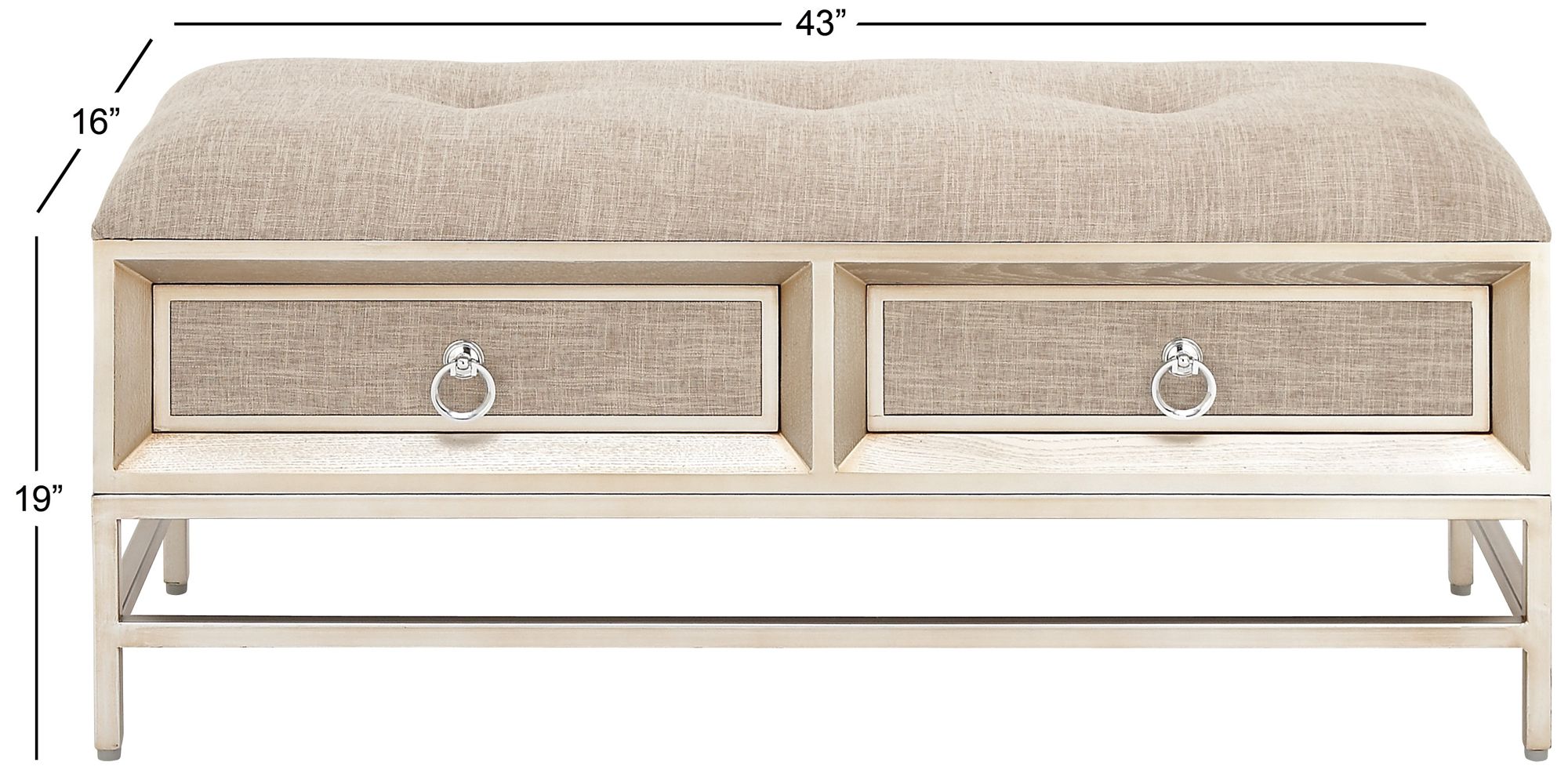 Image 5 Beige Linen Fabric Contemporary Storage Bench, 43" x 16" x 19" more views