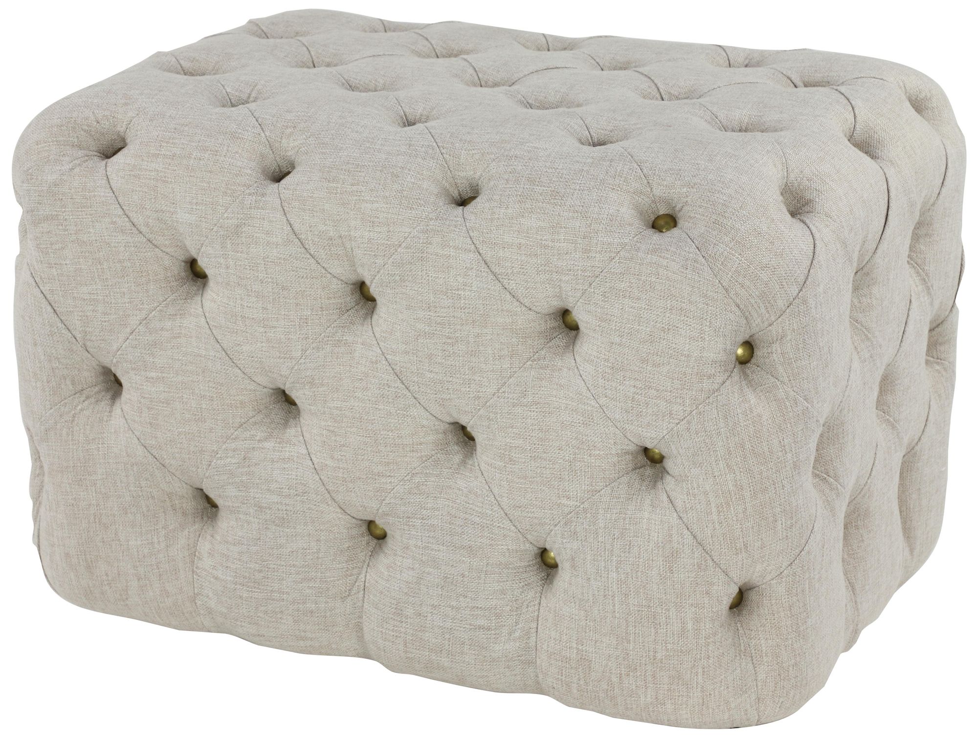 Image 2 Beige Linen Fabric Traditional Ottoman, 28" x 19" x 19"