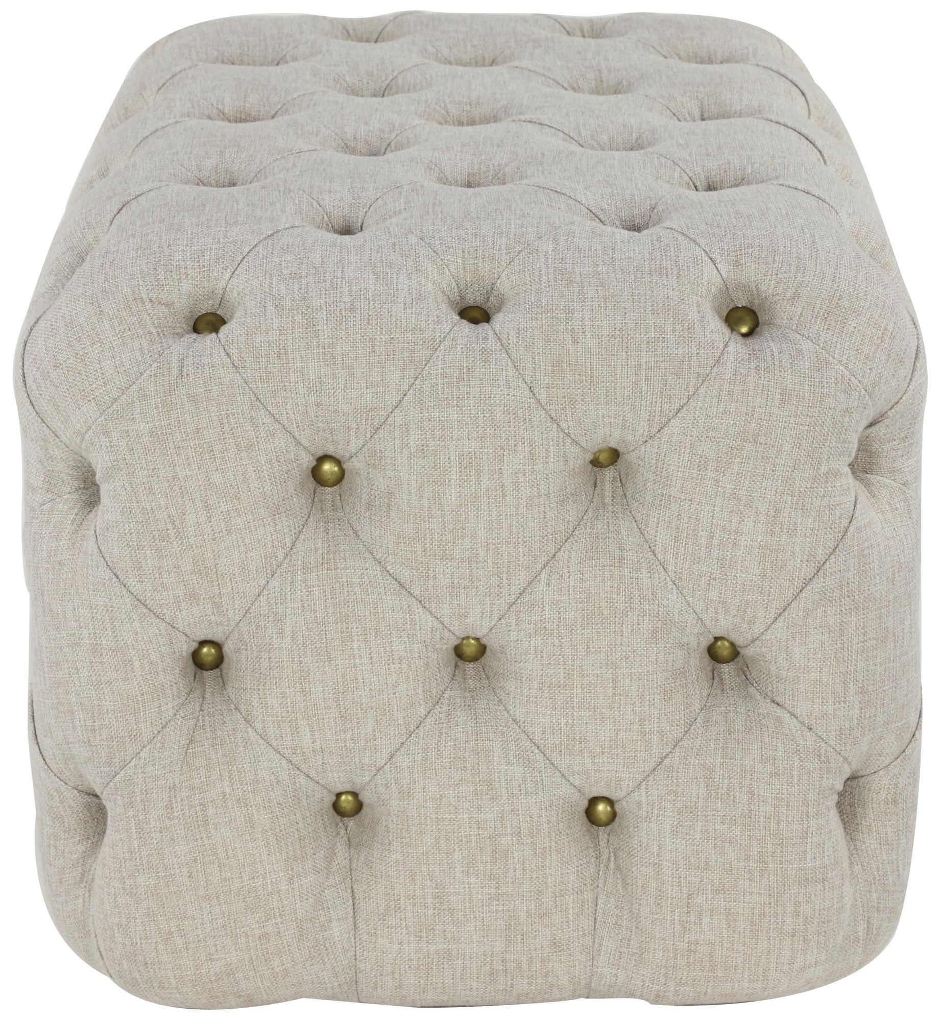 Image 4 Beige Linen Fabric Traditional Ottoman, 28" x 19" x 19" more views