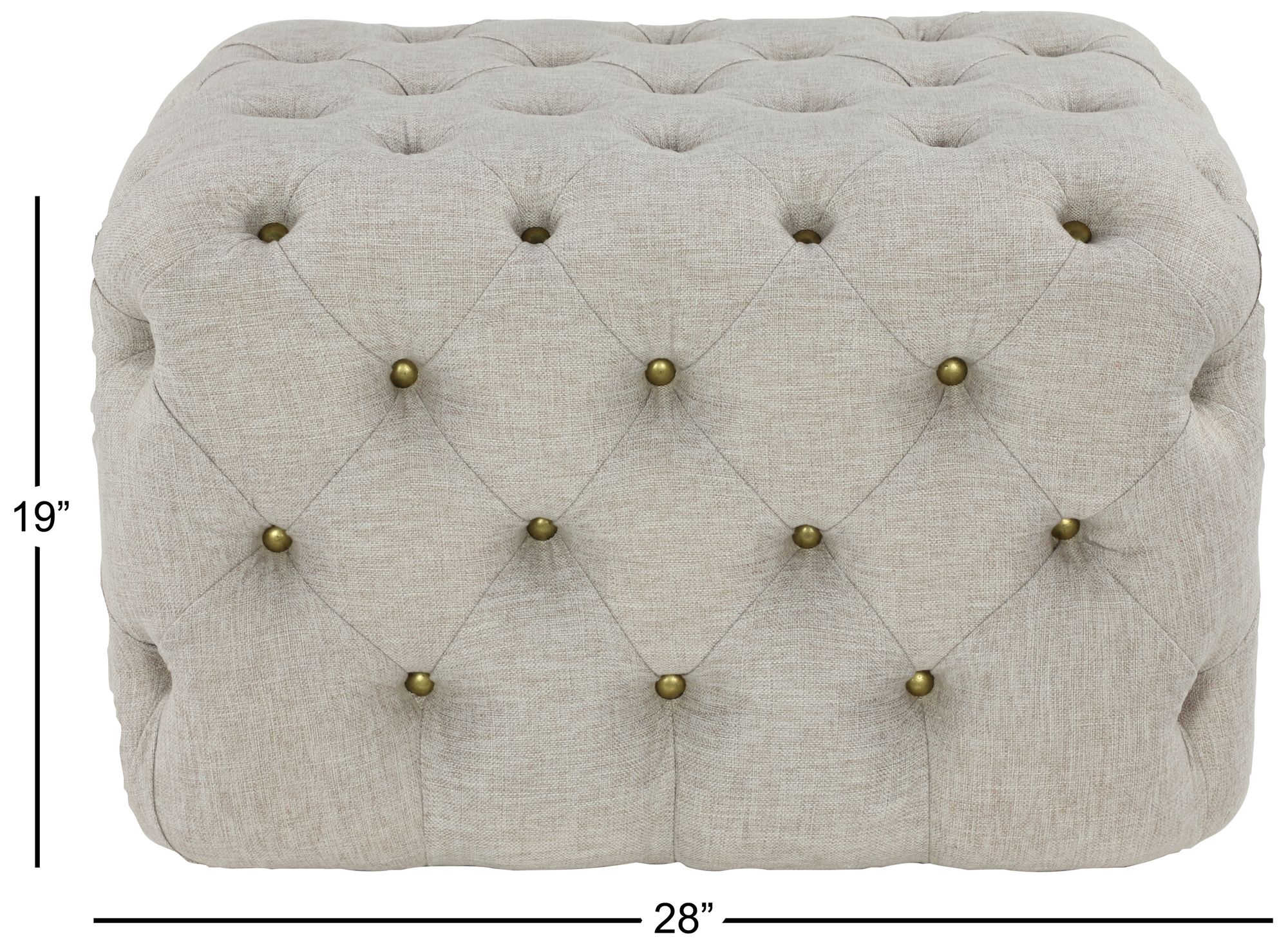 Image 5 Beige Linen Fabric Traditional Ottoman, 28" x 19" x 19" more views