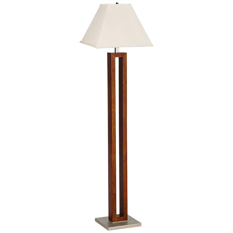 Image 1 Beige Linen Square Rectangle Walnut Floor Lamp