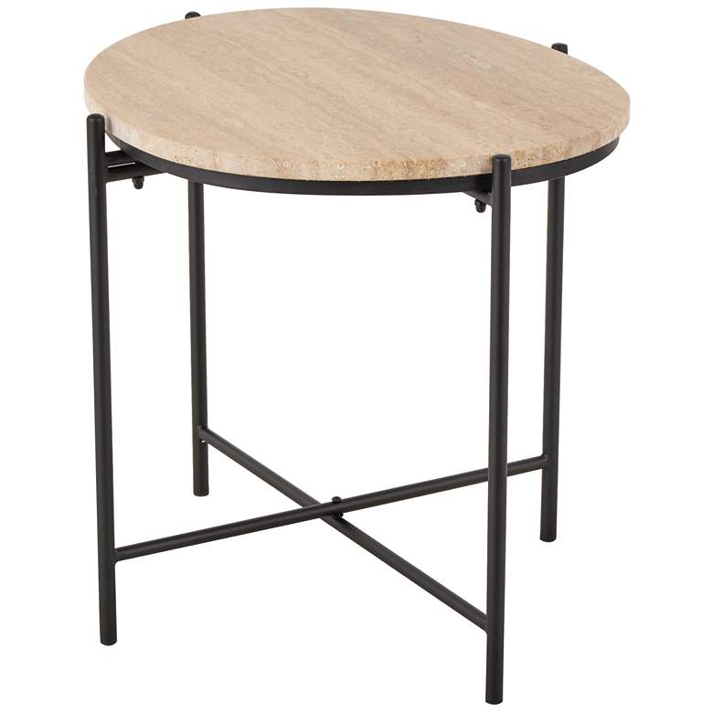 Image 1 Beige Marble Traditional Accent Table, 19" x 16" x 20"