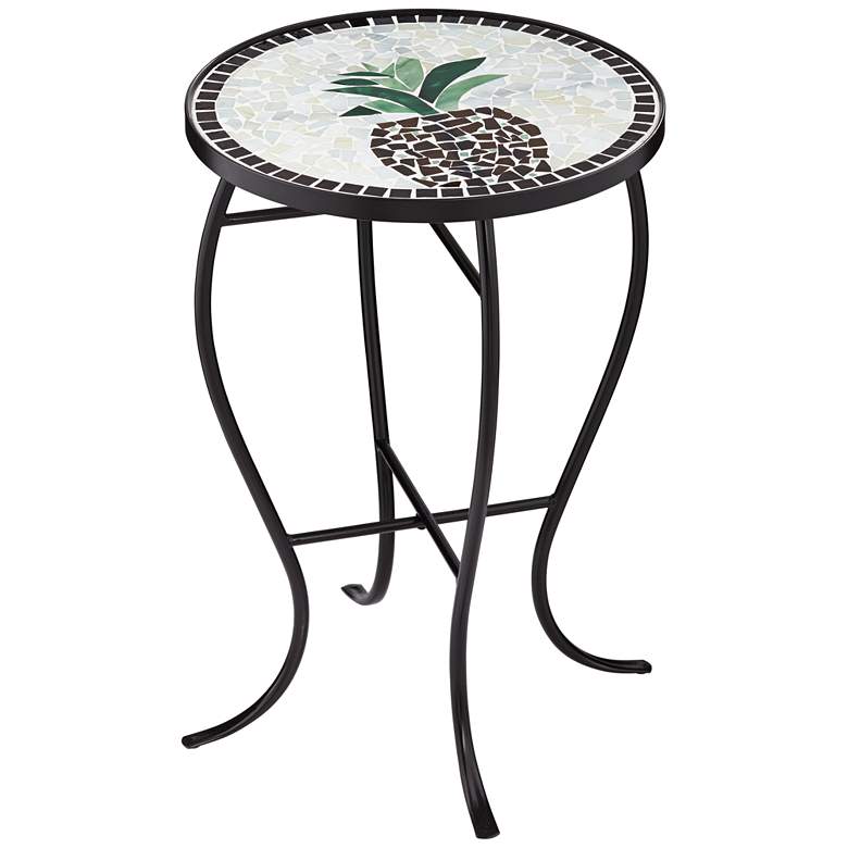 Image 2 Beige Pineapple Mosaic Round Outdoor Accent Table