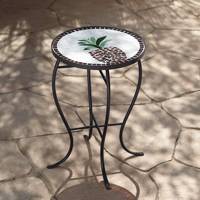 Image 1 Beige Pineapple Mosaic Round Outdoor Accent Table
