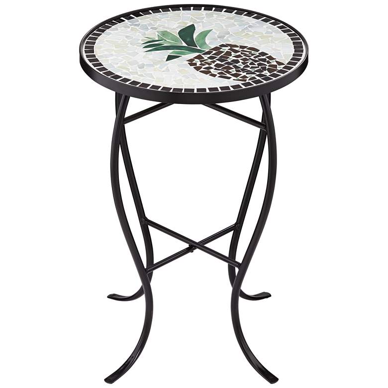 Beige Pineapple Mosaic Round Outdoor Accent Table more views
