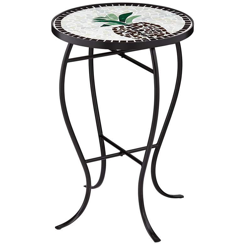 Image 7 Beige Pineapple Mosaic Round Outdoor Accent Table more views