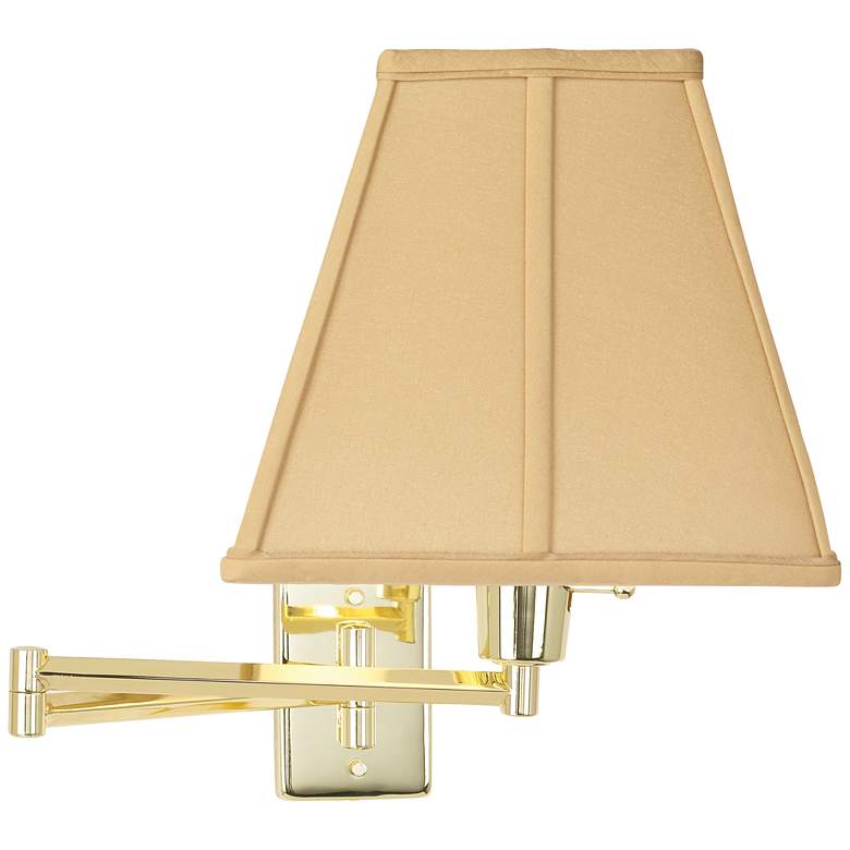 Image 1 Beige Square Cut Shade Plug-In Style Swing Arm Wall Lamp