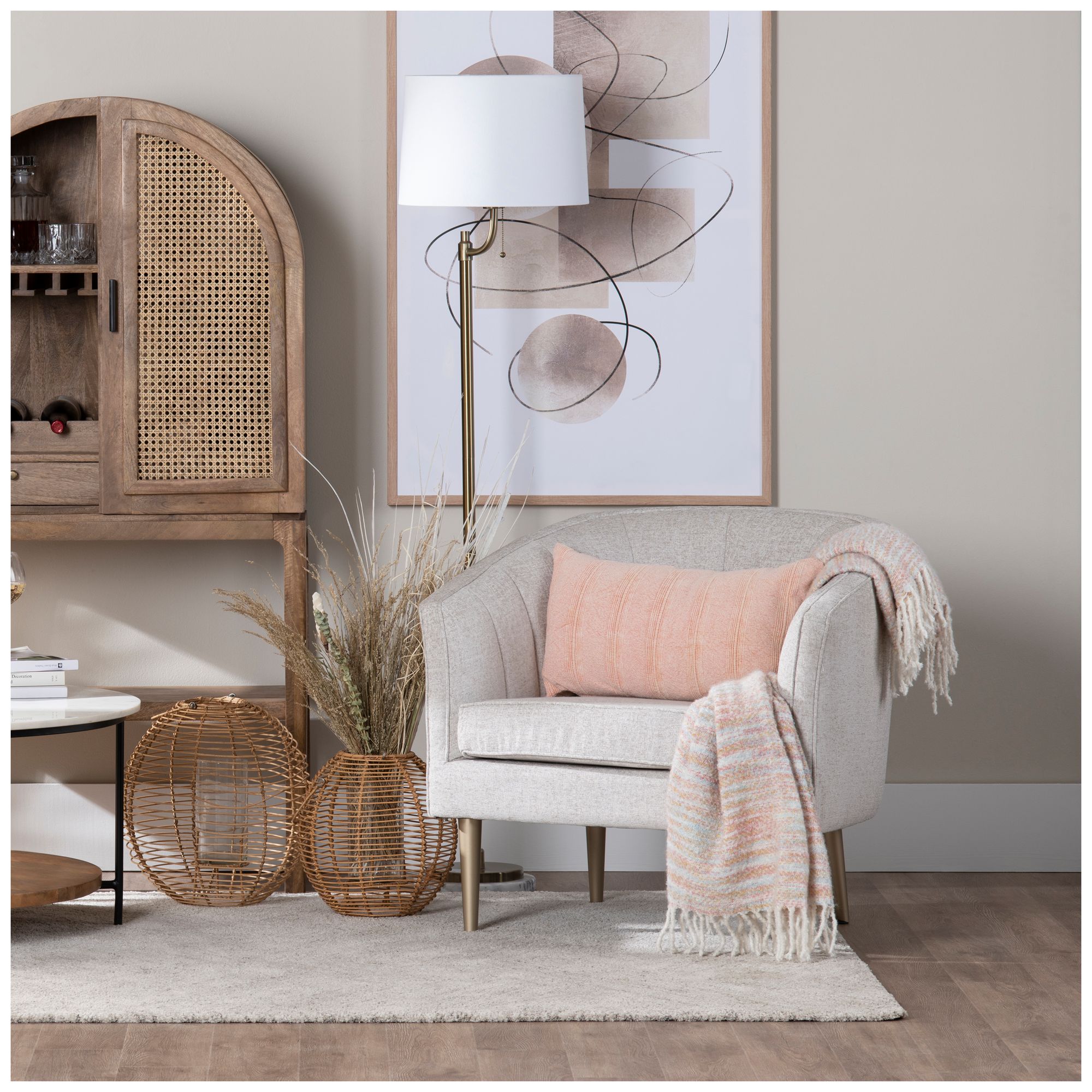 Image 4 Beige Upholstered Accent Arm Chair with Gold Iron Frame more views