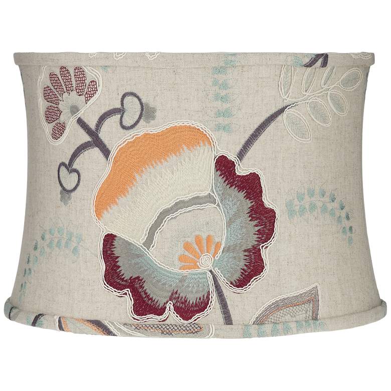 Image 1 Beige w/ Embroider Flowers Drum Lamp Shade 15x16x11 (Spider)