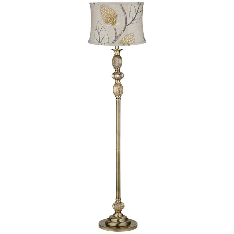 Image 1 Beige with Gold Thistle Satin Brass Mercury Glass Floor Lamp