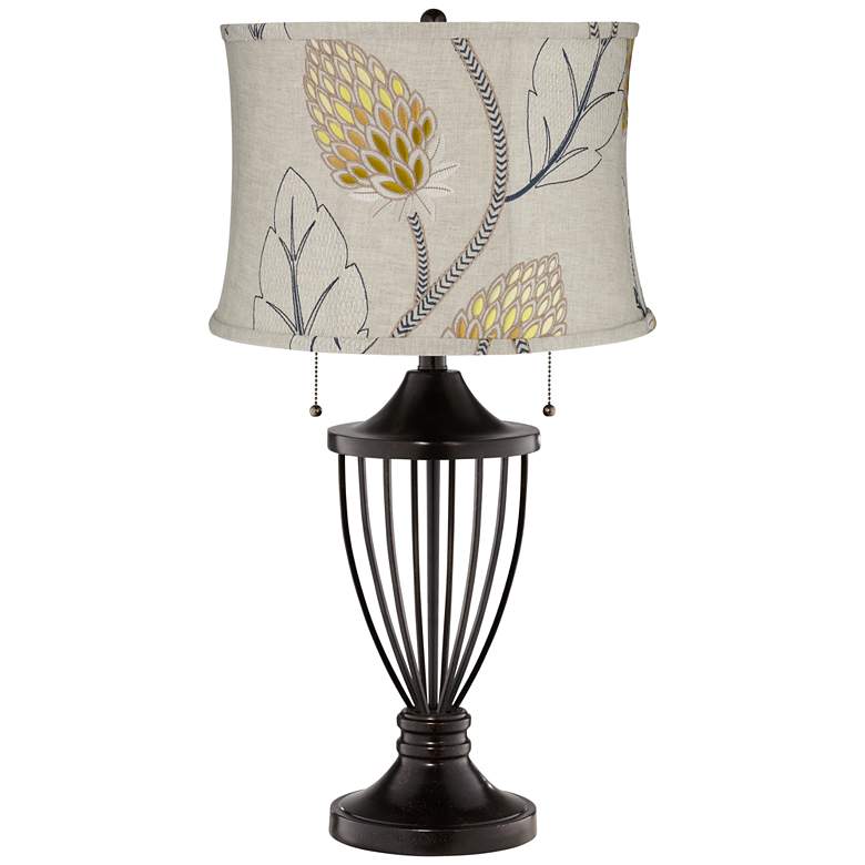 Image 1 Beige with Gold Thistle Shade Bronze Urn Table Lamp