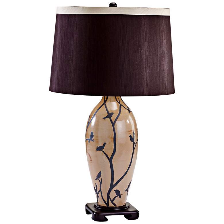 Image 1 Beijing Brown and Tan Bird Pattern Table Lamp